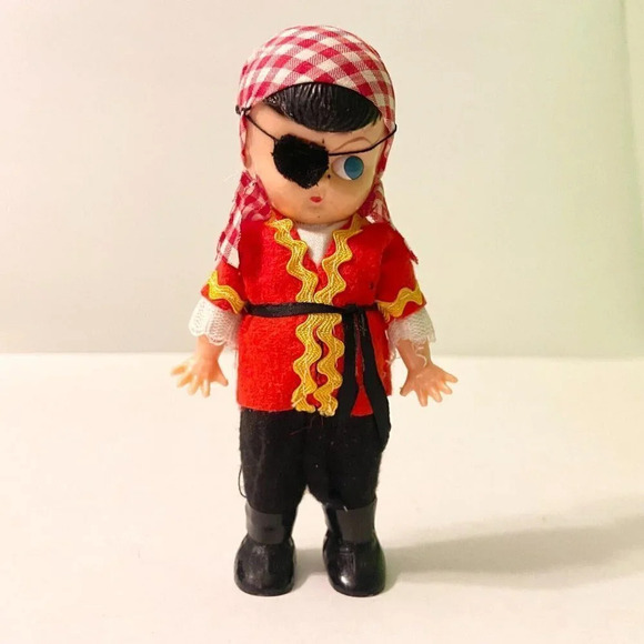 Vintage  Hard Plastic Pirate Boy Doll Open Shut Eyes 6 Inch Tall Figure Flaws - Picture 8 of 16